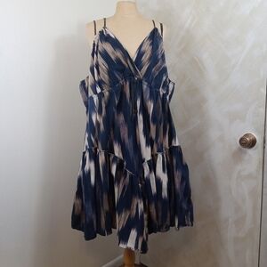 3X Spaghetti Strap Summer Dress Blue Tan LYS Plus